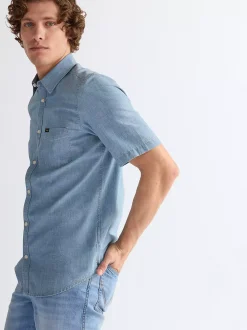 New Reguar hort eeve Chabray hirt Herren Hemden