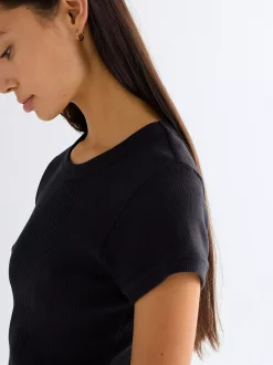 Hot i Rib Capped T-hirt Damen T-Shirts Und Poloshirts|Oberteile