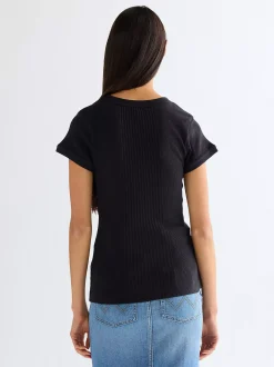 Hot i Rib Capped T-hirt Damen T-Shirts Und Poloshirts|Oberteile
